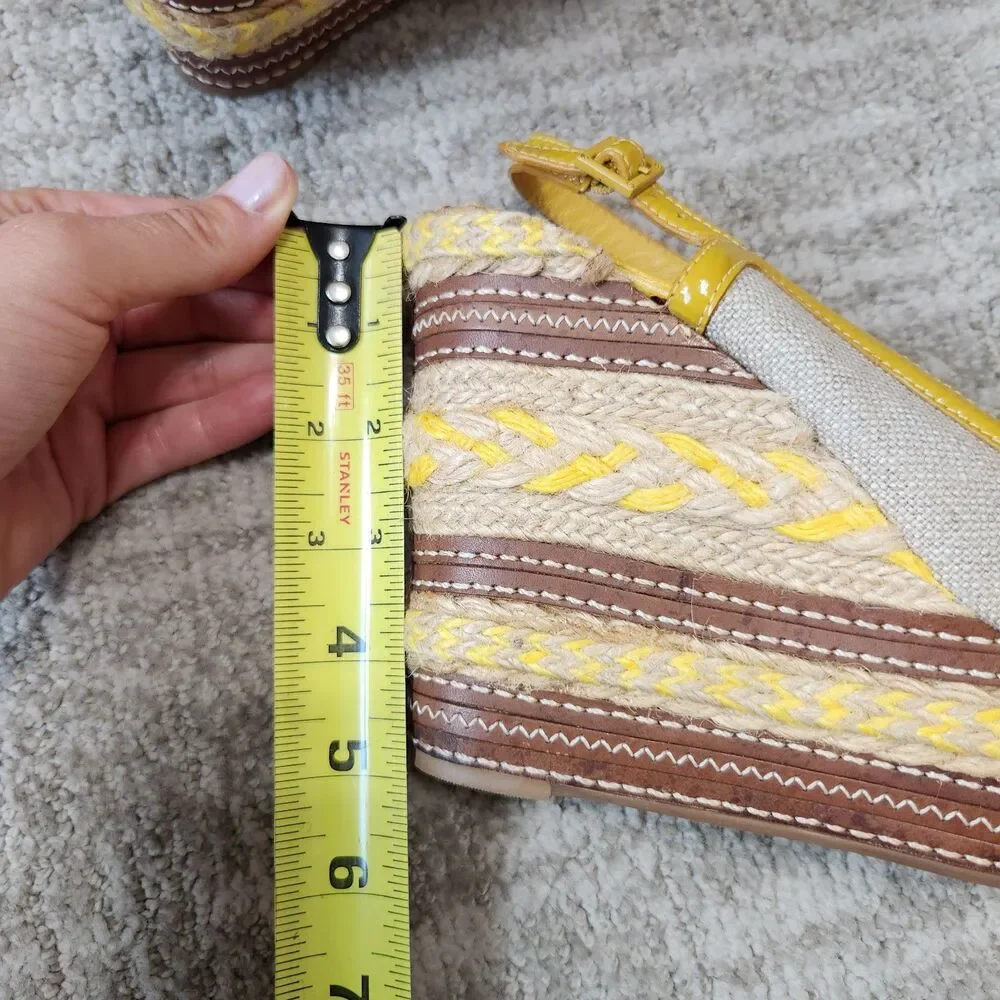Tory Burch espadrille wedge platform slingback peep-toe sandals yellow size 7